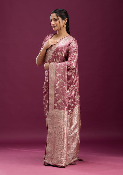 Onion Pink Stonework Silk Silk_Saree-Koskii