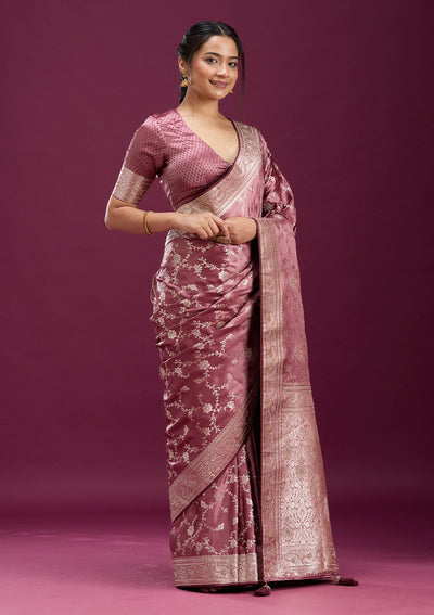 Onion Pink Stonework Silk Silk_Saree-Koskii