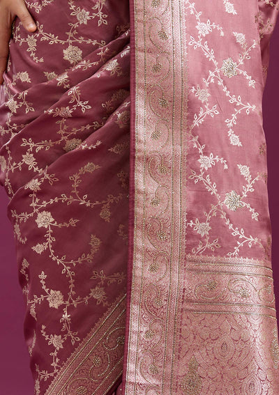 Onion Pink Stonework Silk Silk_Saree-Koskii