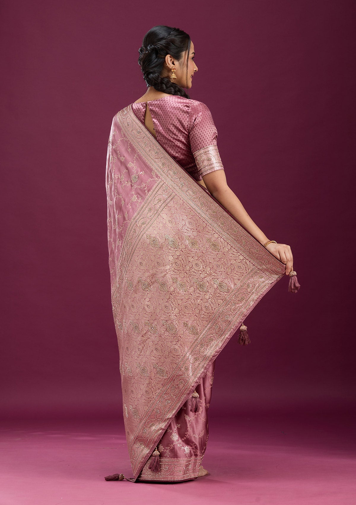 Onion Pink Stonework Silk Silk_Saree-Koskii