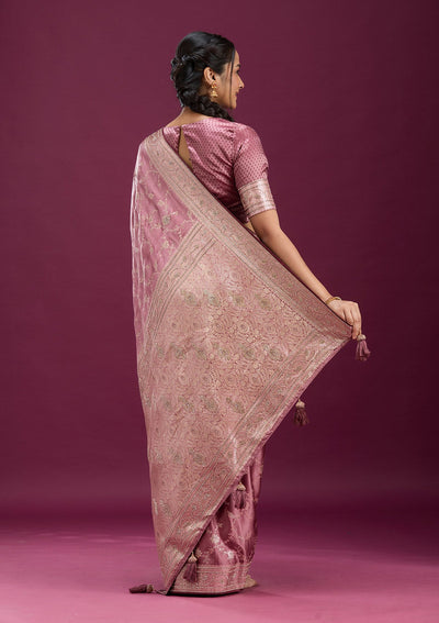 Onion Pink Stonework Silk Silk_Saree-Koskii