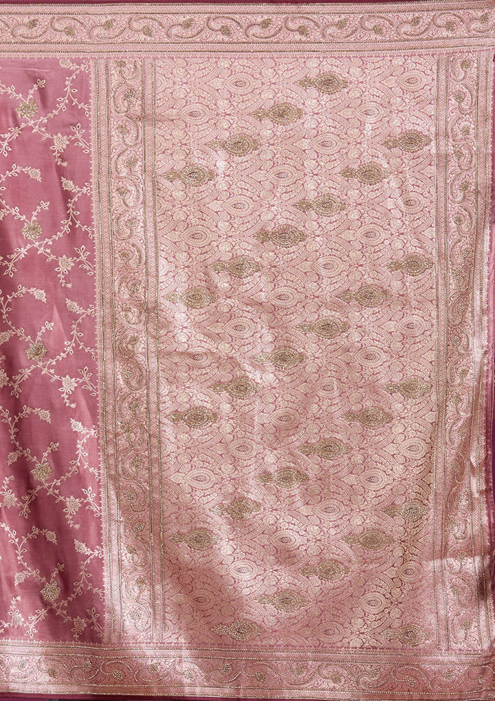 Onion Pink Stonework Silk Silk_Saree-Koskii