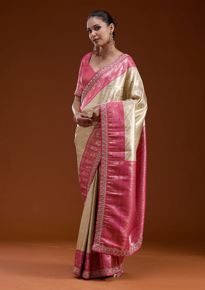 Beige Cording Silk Silk_Saree-koskii