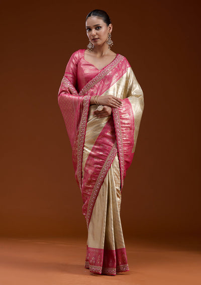 Beige Cording Silk Silk_Saree-koskii
