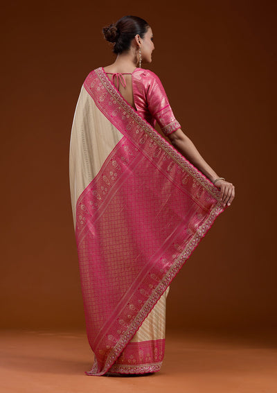 Beige Cording Silk Silk_Saree-koskii