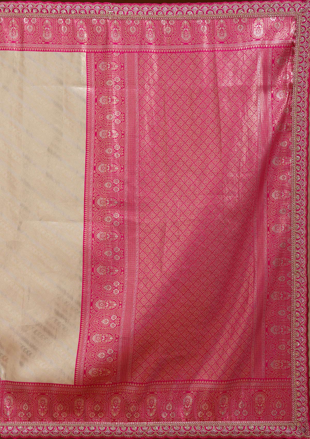 Beige Cording Silk Silk_Saree-koskii