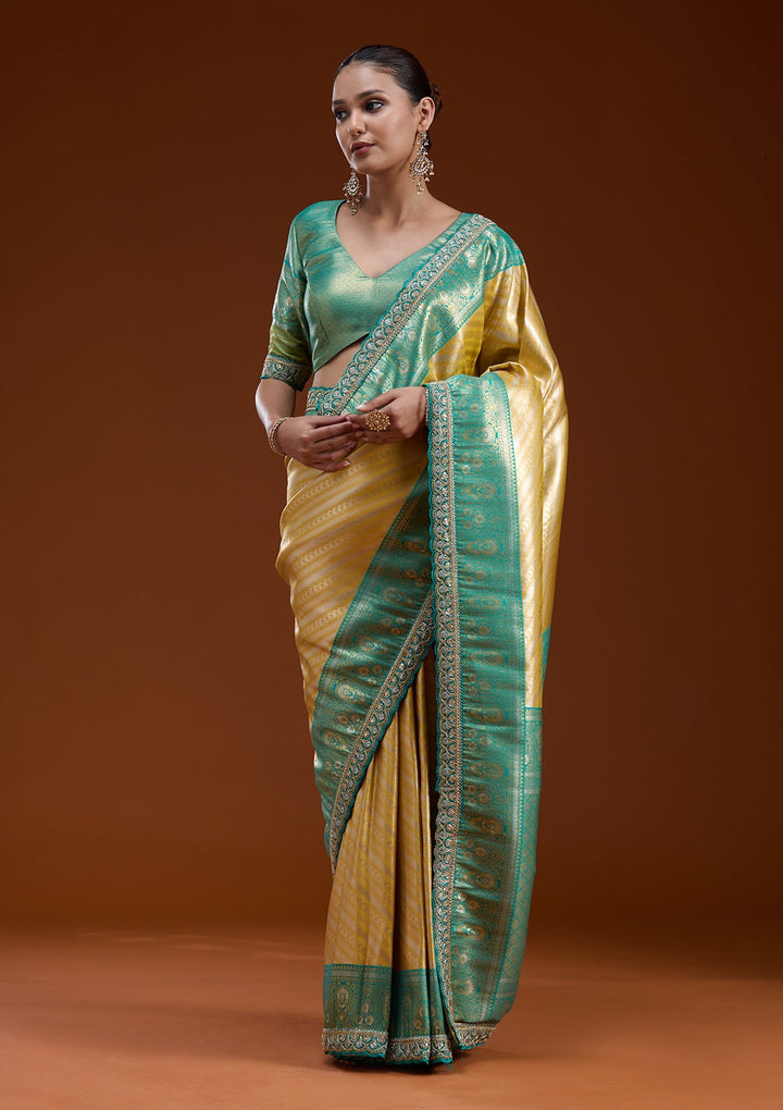 Yellow Cording Silk Silk_Saree-koskii