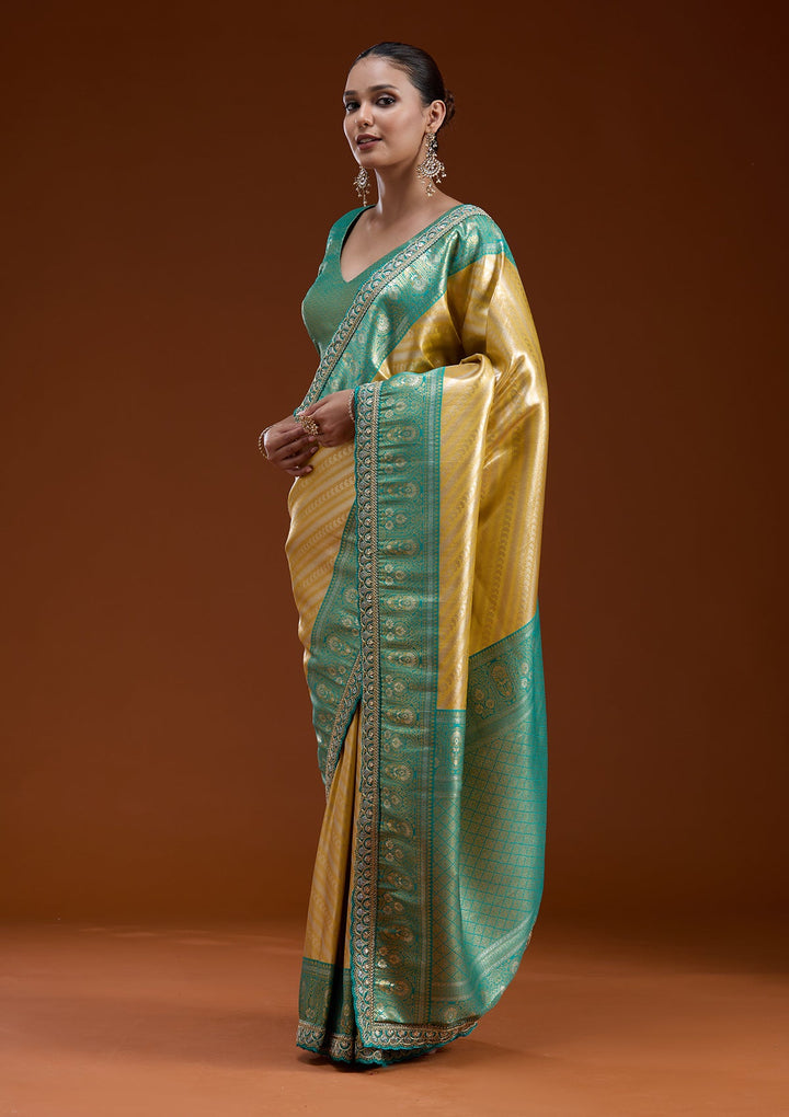 Yellow Cording Silk Silk_Saree-koskii