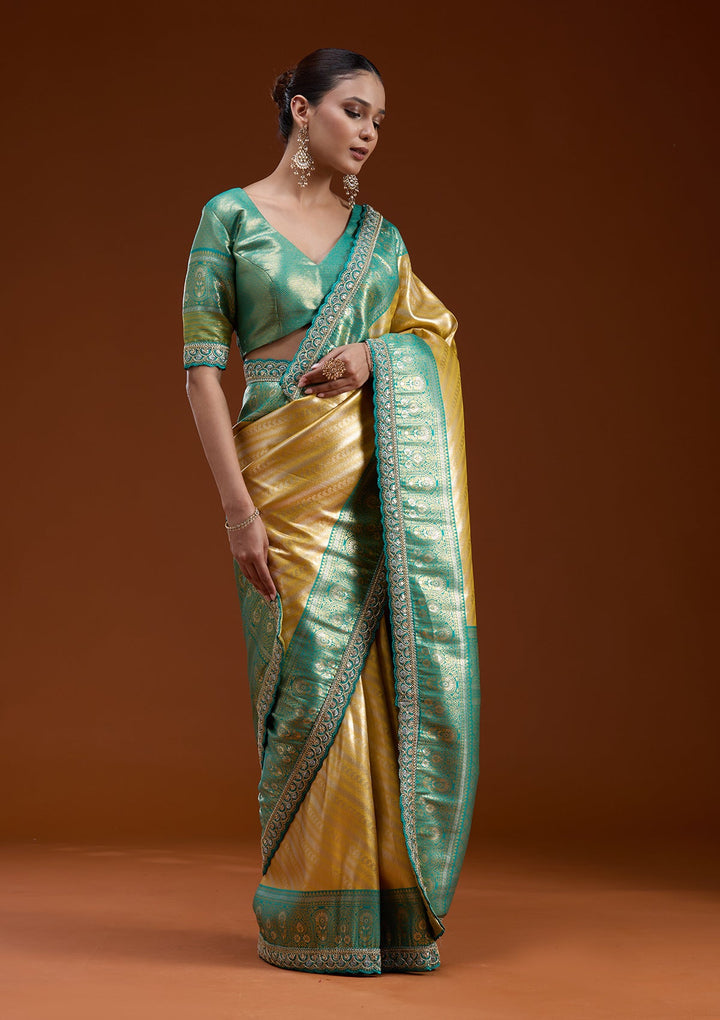 Yellow Cording Silk Silk_Saree-koskii