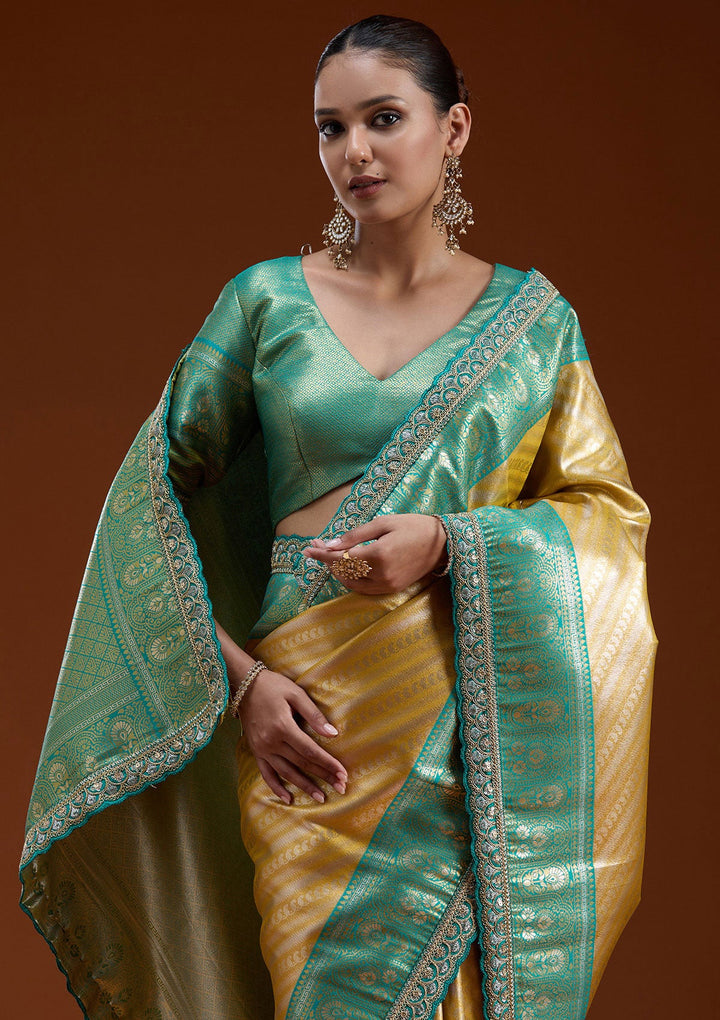Yellow Cording Silk Silk_Saree-koskii