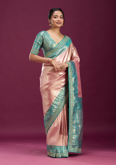 Baby Pink Cording Silk Saree-Koskii