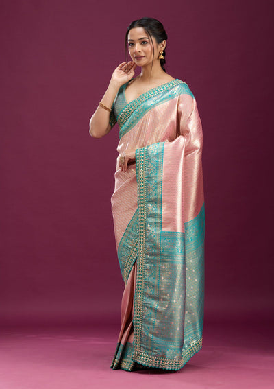 Baby Pink Cording Silk Saree-Koskii