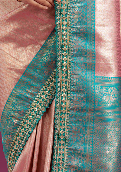 Baby Pink Cording Silk Saree-Koskii