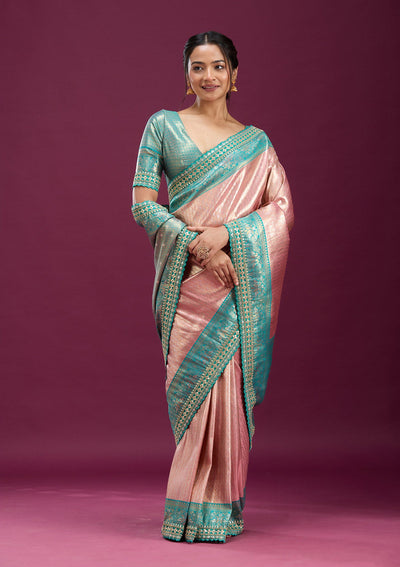 Baby Pink Cording Silk Saree-Koskii