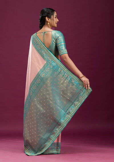 Baby Pink Cording Silk Saree-Koskii