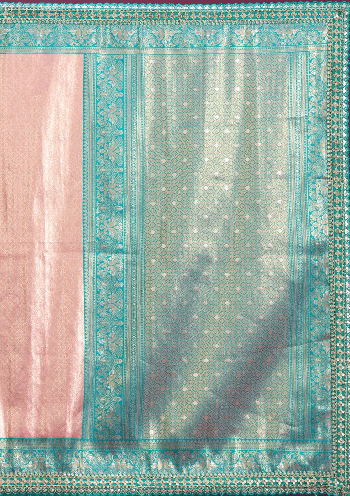 Baby Pink Cording Silk Saree-Koskii