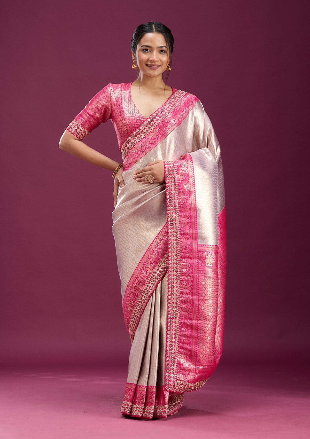 Light Lavender Cording Silk Saree-Koskii