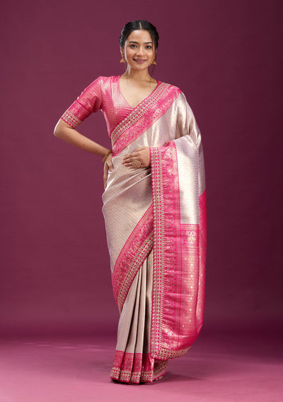 Light Lavender Cording Silk Saree-Koskii