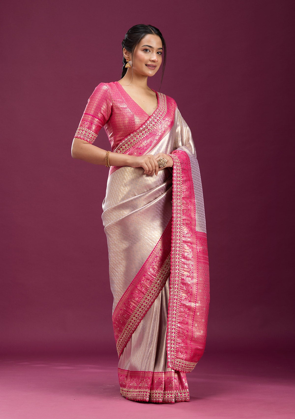 Light Lavender Cording Silk Saree-Koskii