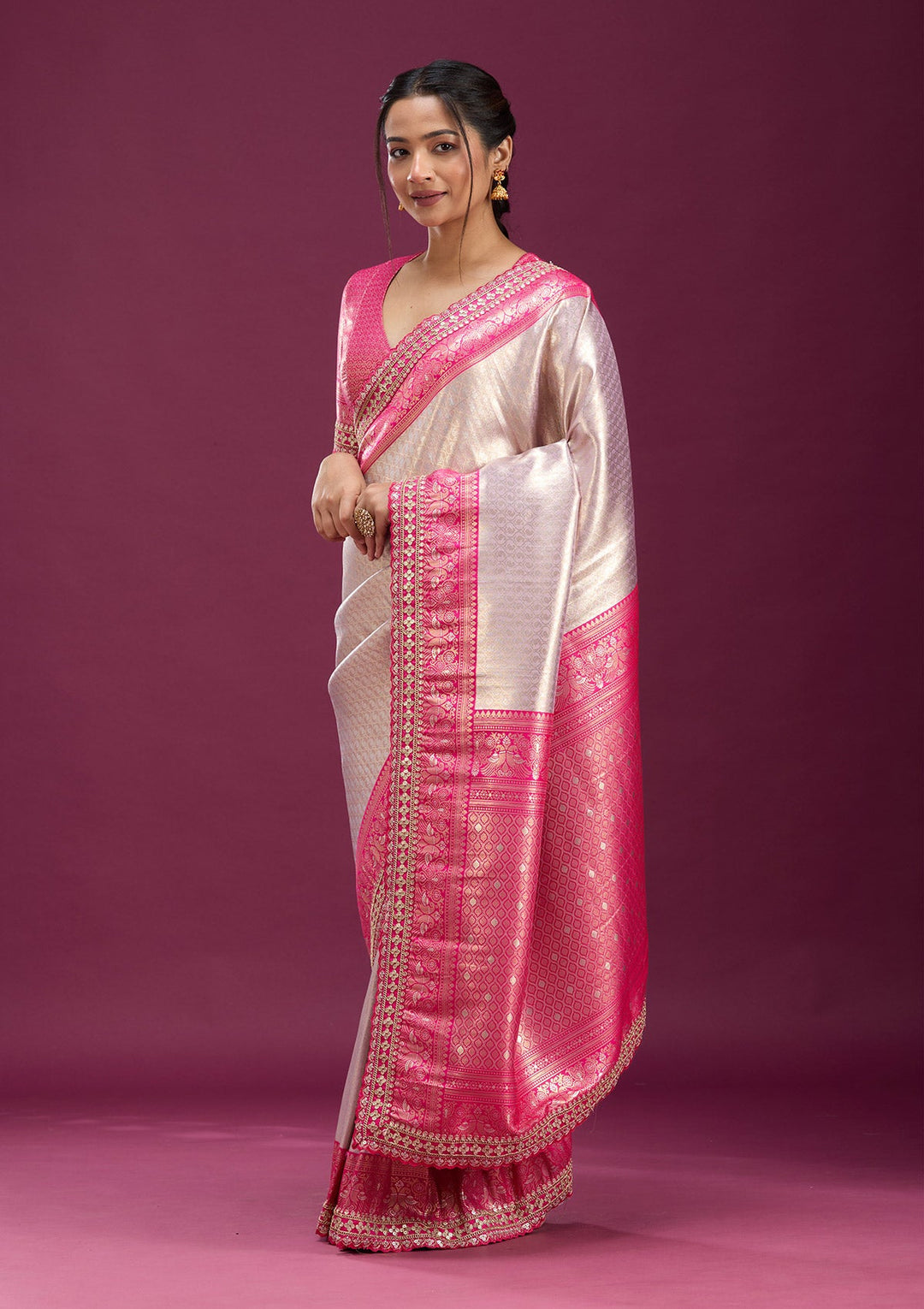 Light Lavender Cording Silk Saree-Koskii