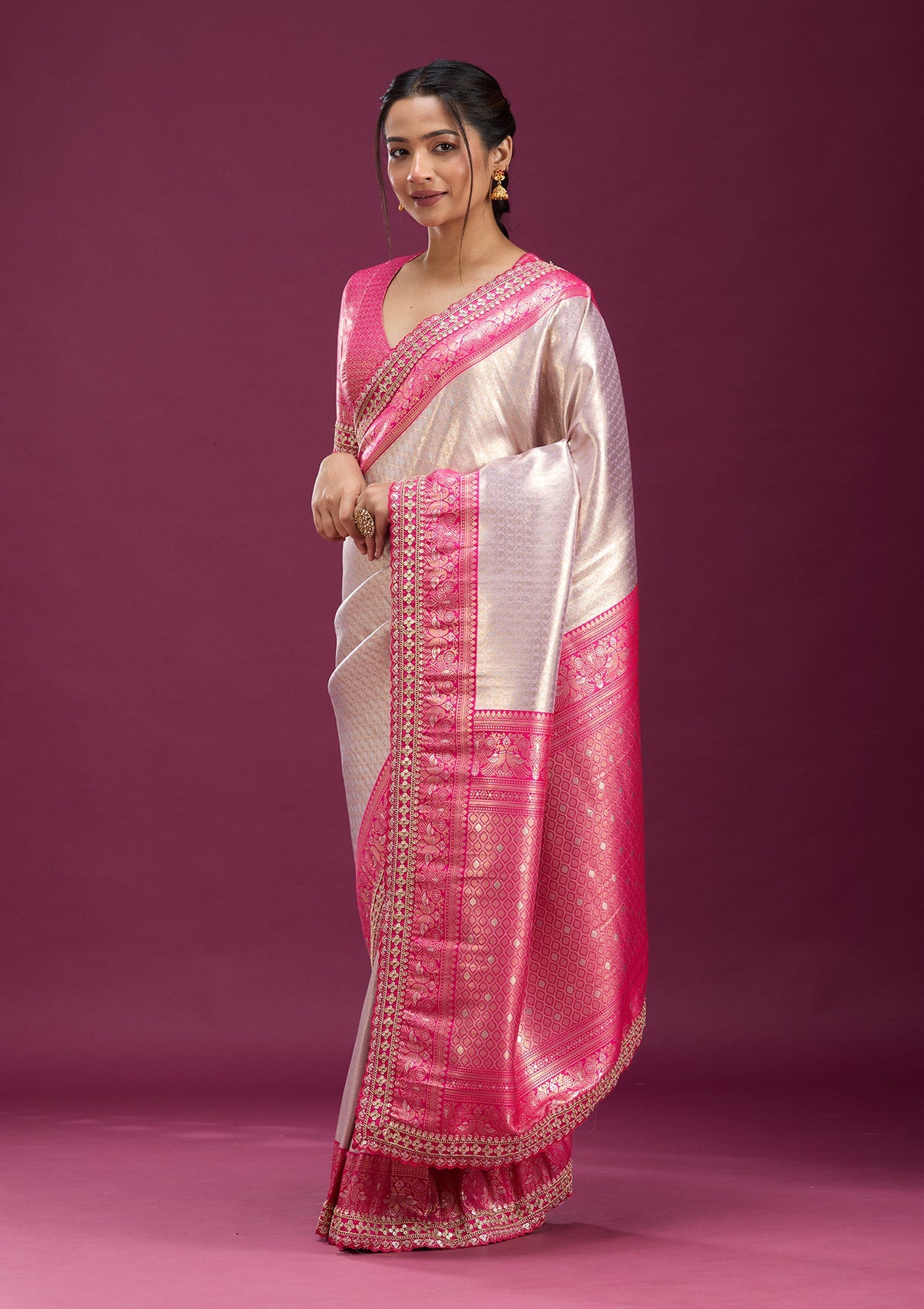 Light Lavender Cording Silk Saree-Koskii