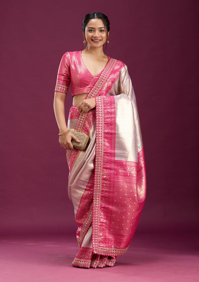 Light Lavender Cording Silk Saree-Koskii