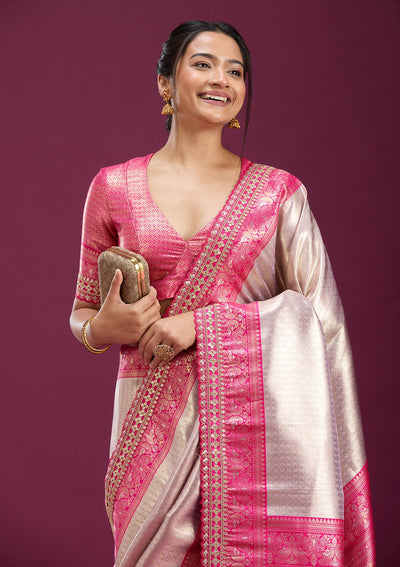 Light Lavender Cording Silk Saree-Koskii