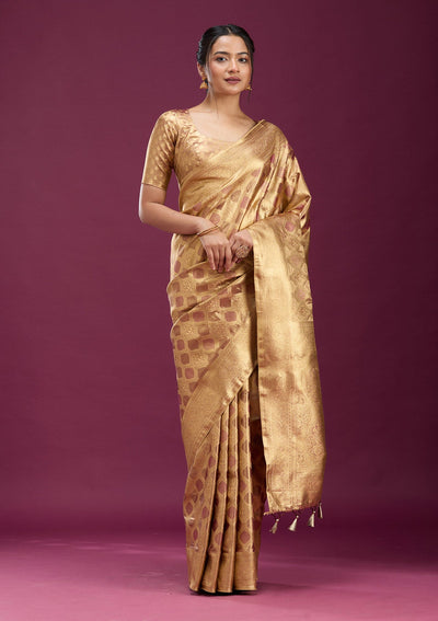 Beige Zariwork (Gold) Silk Saree-Koskii