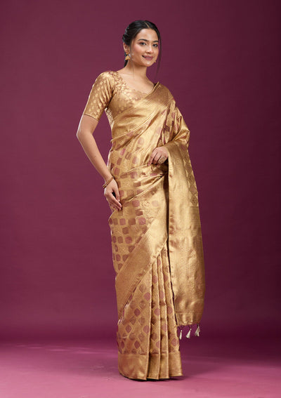 Beige Zariwork (Gold) Silk Saree-Koskii