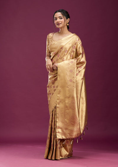 Beige Zariwork (Gold) Silk Saree-Koskii