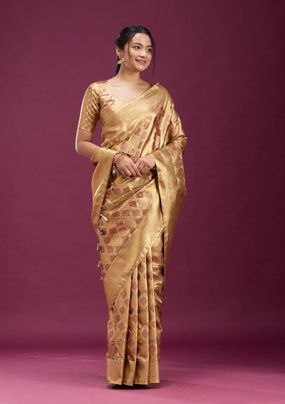 Beige Zariwork (Gold) Silk Saree-Koskii
