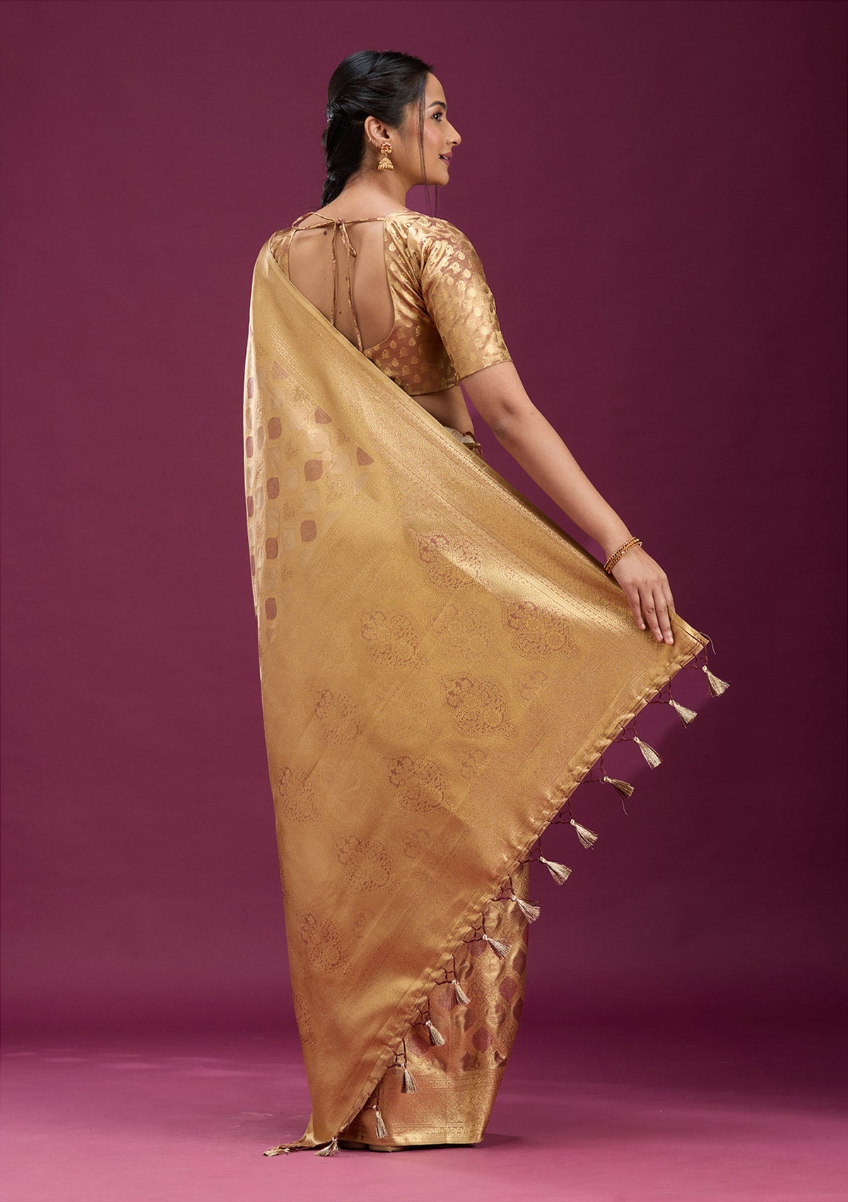 Beige Zariwork (Gold) Silk Saree-Koskii