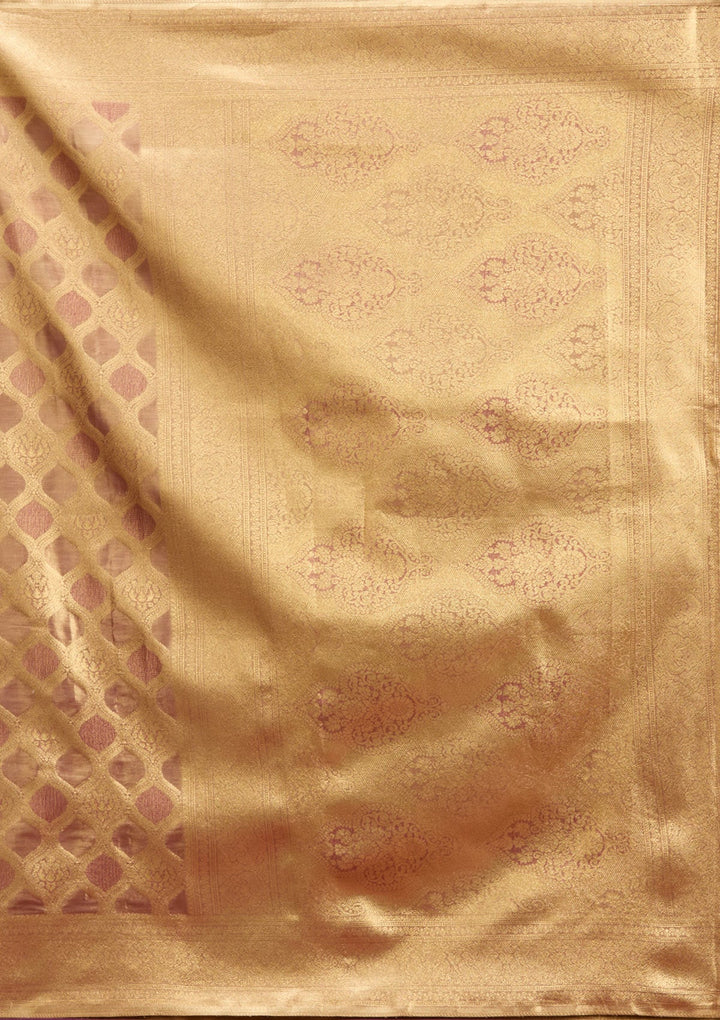 Beige Zariwork (Gold) Silk Saree-Koskii