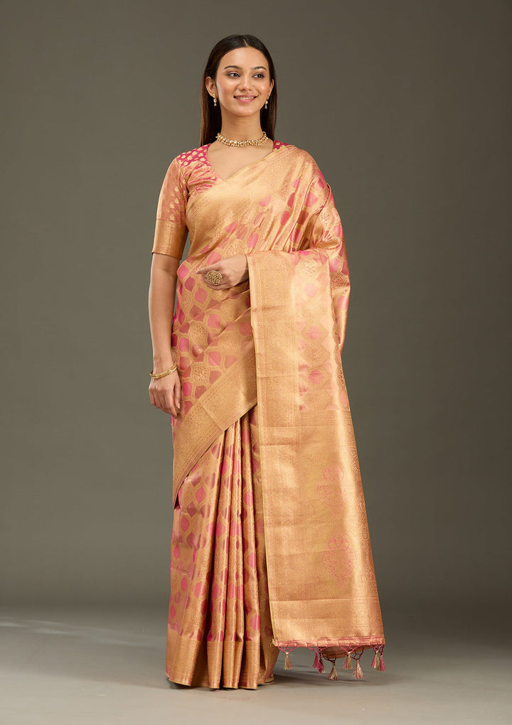 Gajari Pink Zariwork (Gold) Silk Silk_Saree-Koskii