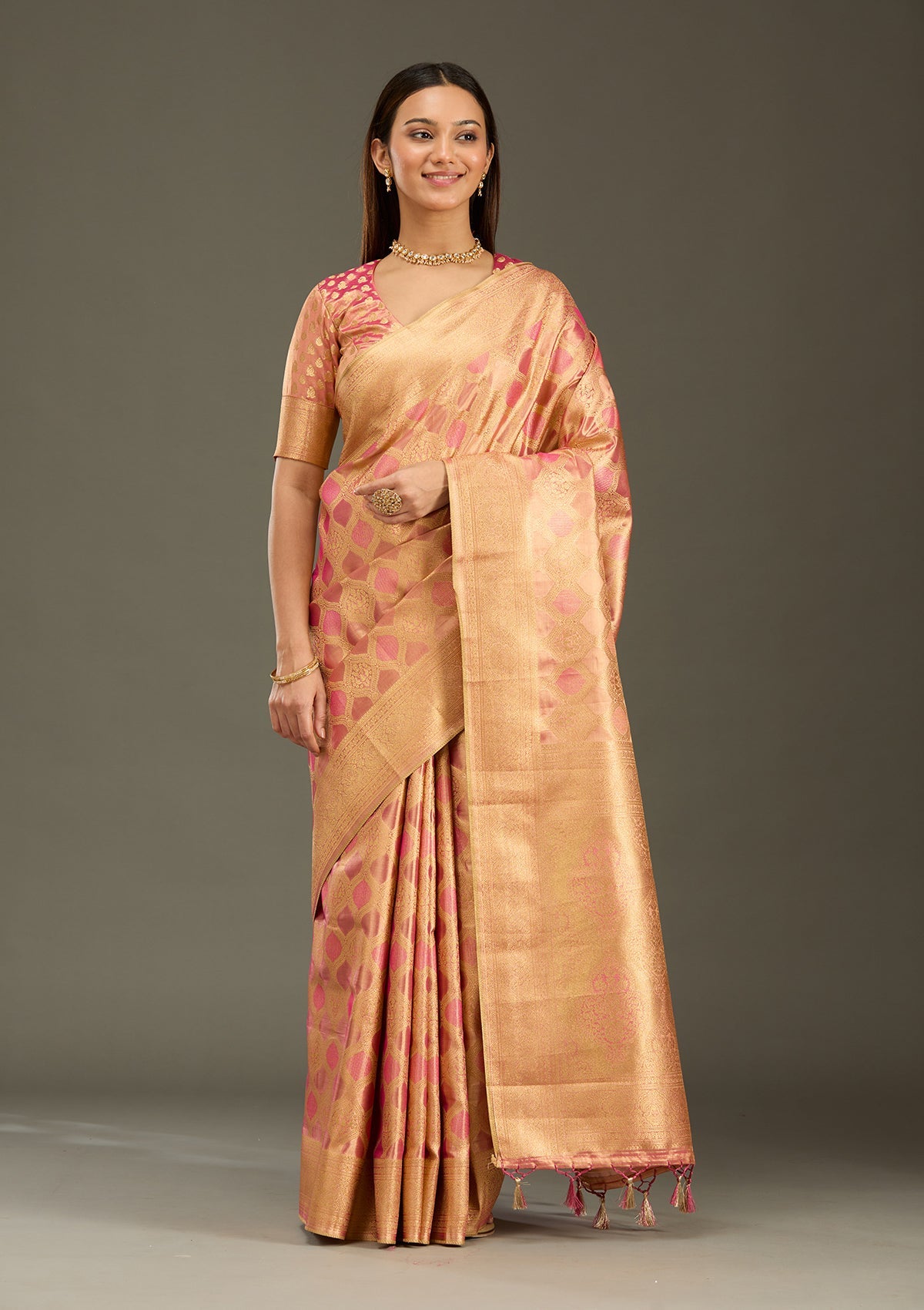 Gajari Pink Zariwork (Gold) Silk Silk_Saree-Koskii