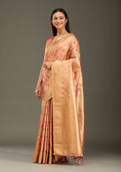 Gajari Pink Zariwork (Gold) Silk Silk_Saree-Koskii