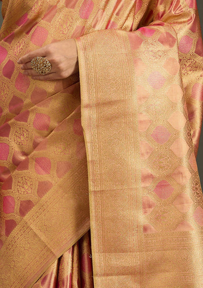 Gajari Pink Zariwork (Gold) Silk Silk_Saree-Koskii