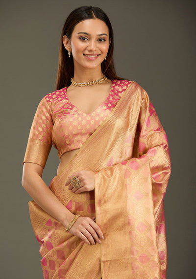 Gajari Pink Zariwork (Gold) Silk Silk_Saree-Koskii
