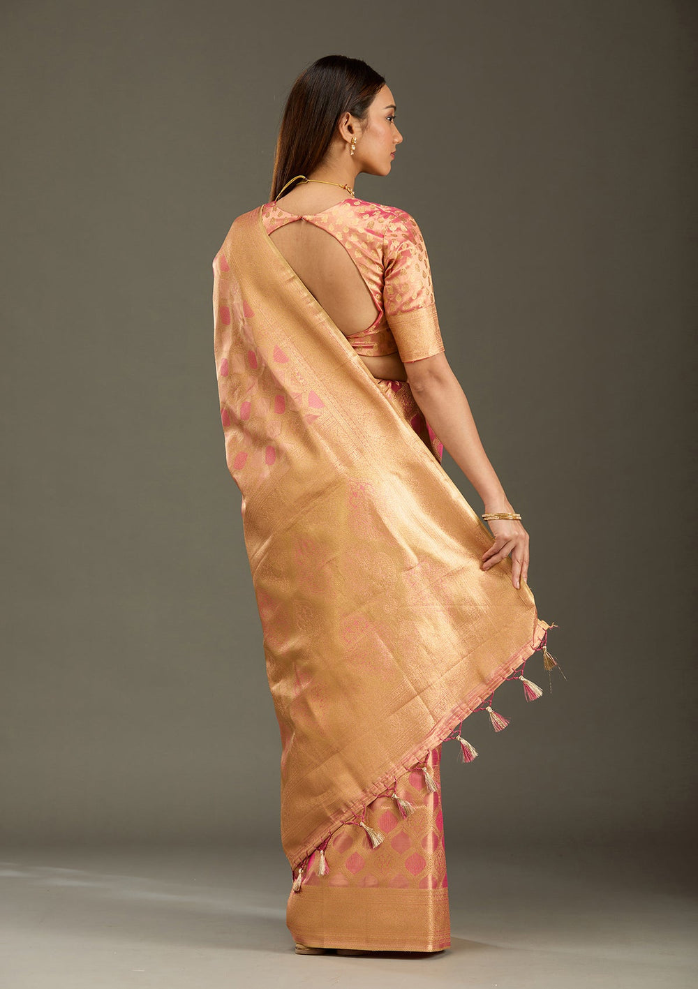 Gajari Pink Zariwork (Gold) Silk Silk_Saree-Koskii