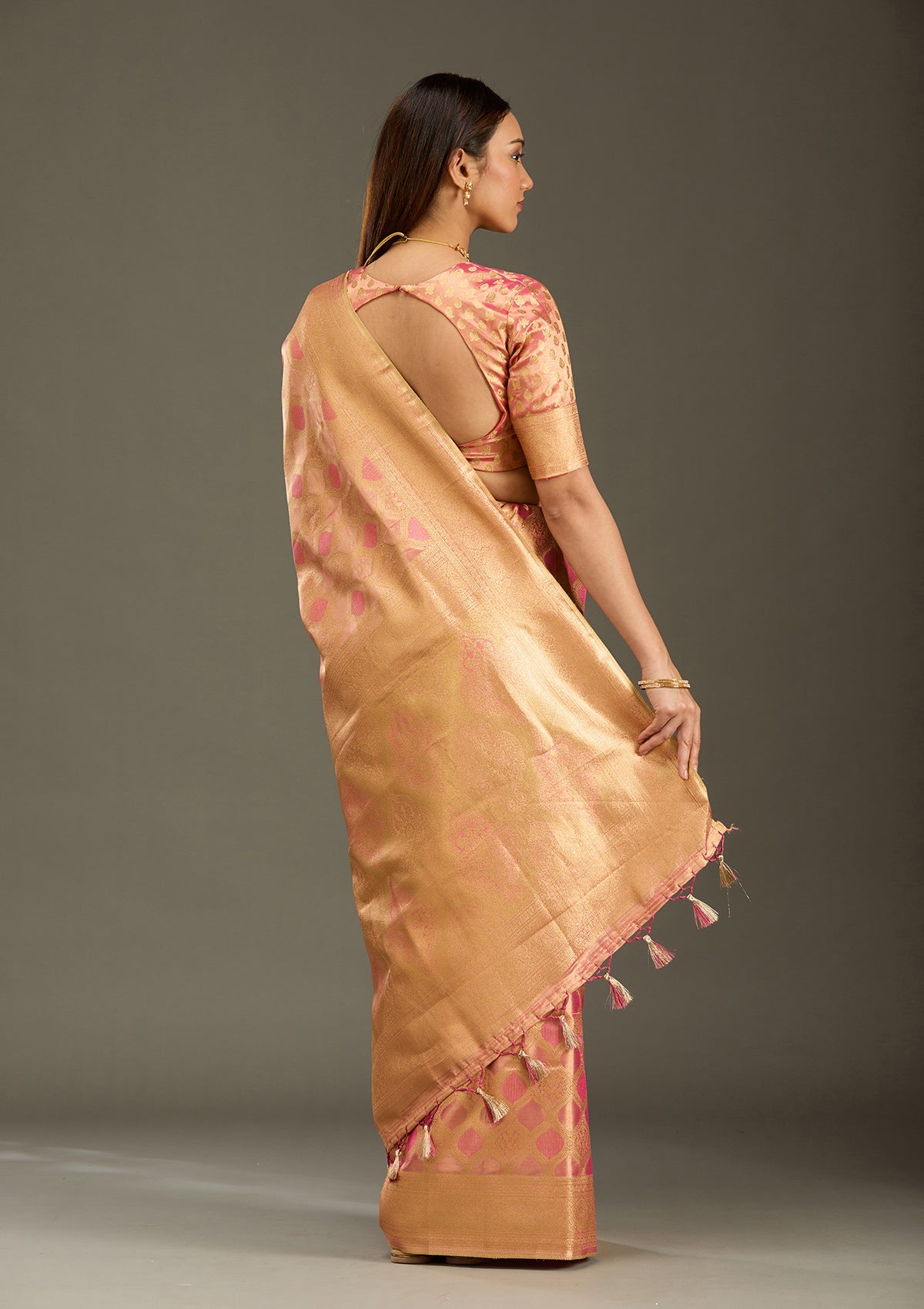 Gajari Pink Zariwork (Gold) Silk Silk_Saree-Koskii