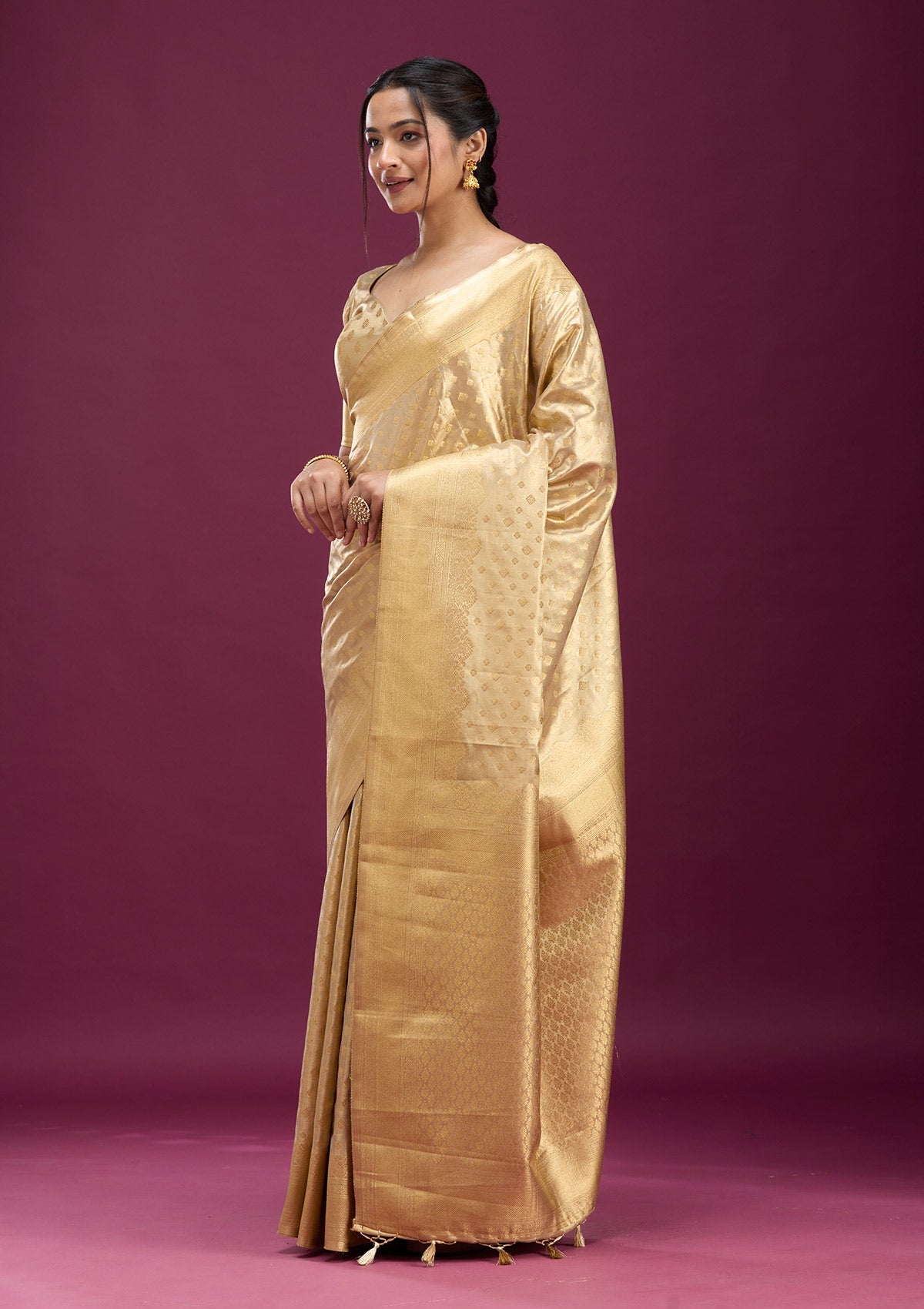 Gold Zariwork (Gold) Silk Saree-Koskii
