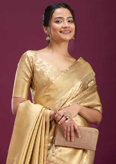Gold Zariwork (Gold) Silk Saree-Koskii