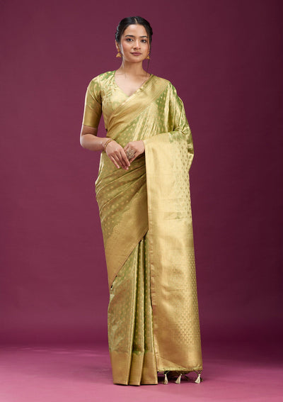 Pista Green Zariwork (Gold) Silk Saree-Koskii