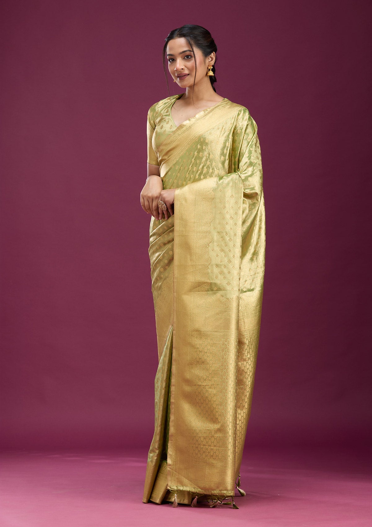 Pista Green Zariwork (Gold) Silk Saree-Koskii