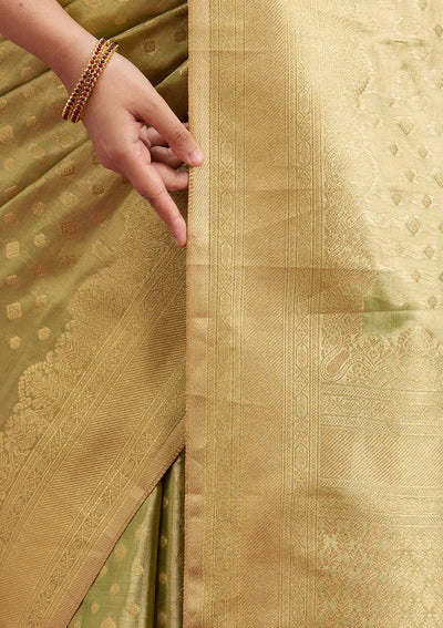Pista Green Zariwork (Gold) Silk Saree-Koskii