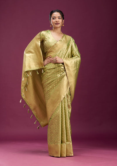 Pista Green Zariwork (Gold) Silk Saree-Koskii
