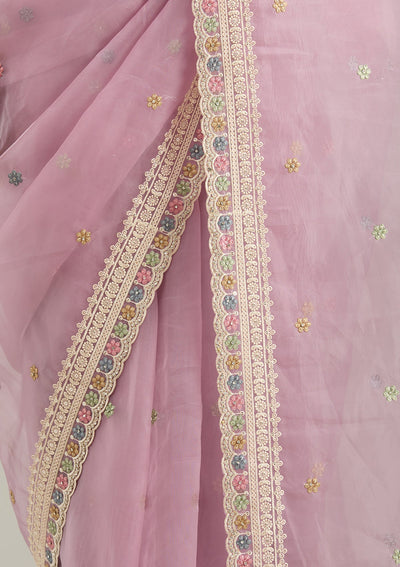 Lavender Threadwork Tissue Saree-Koskii