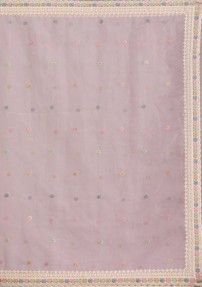 Lavender Threadwork Tissue Saree-Koskii