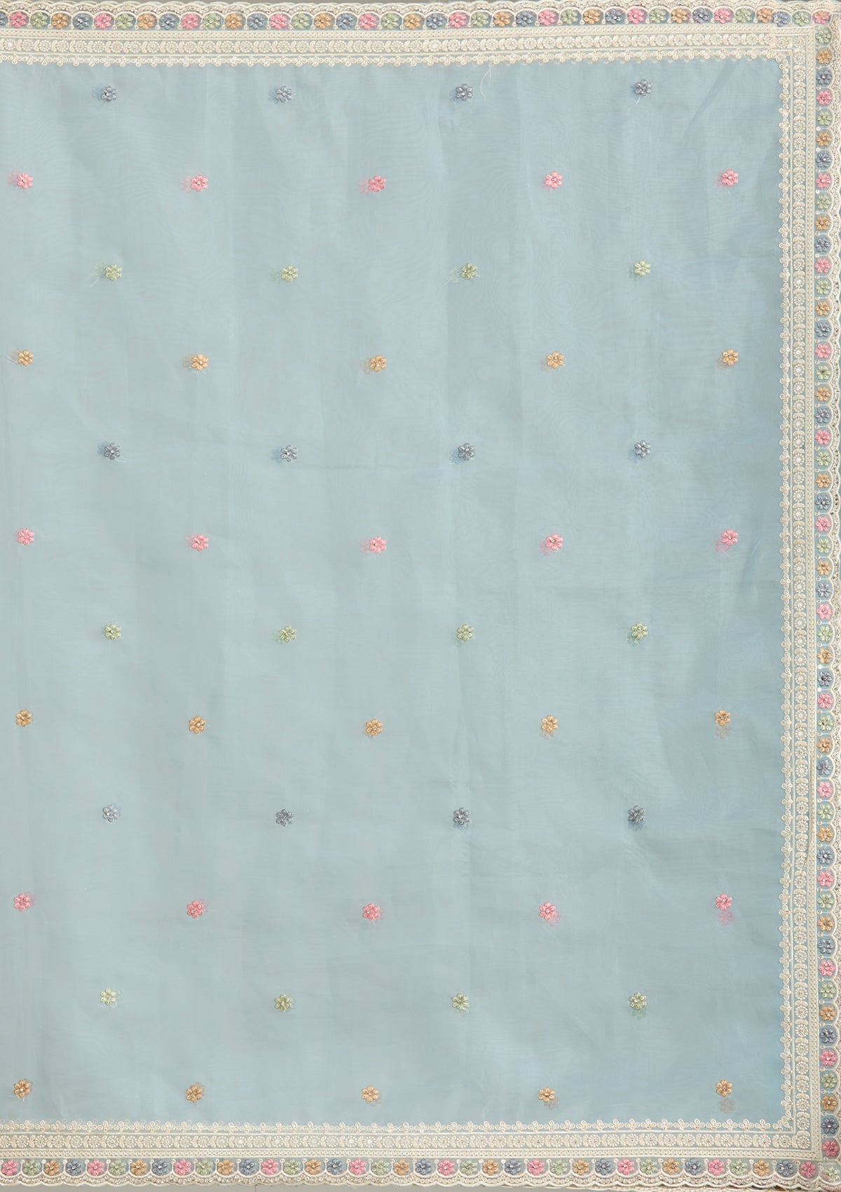 Sky Blue Threadwork Tissue Saree-Koskii