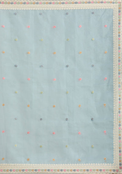 Sky Blue Threadwork Tissue Saree-Koskii